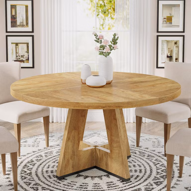 Tavolo da pranzo Tribesigns Farmhouse, tavolo da pranzo rotondo per 4 persone da 120 cm, tavolo da pranzo rotondo per la casa, sala da pranzo, soggiorno (legno chiaro)