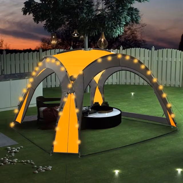 Tenda da campeggio per feste con LED e 4 pareti, colore giallo, L/P/H: 3,6 x 3,6 x 2,3 m – 1