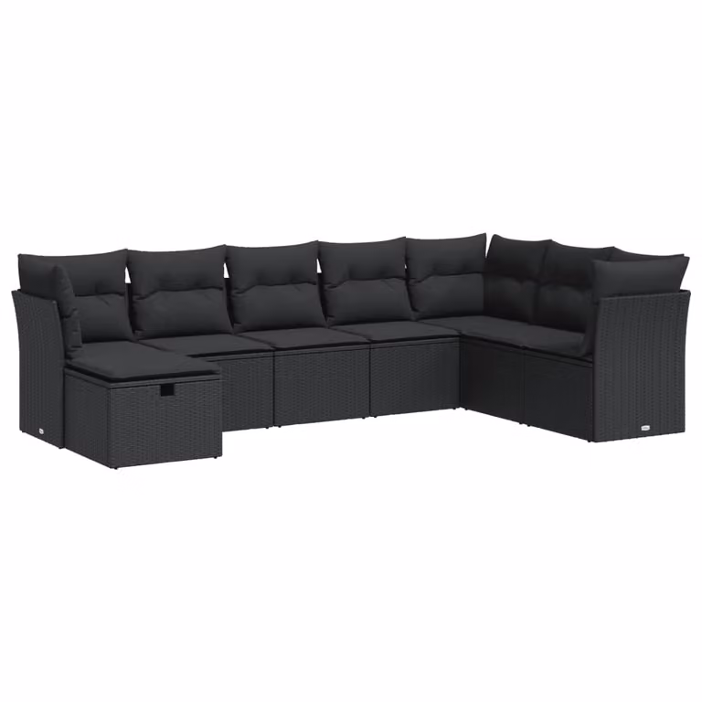 Set Divani da Giardino con Cuscini 8 pz Nero in Polyrattan