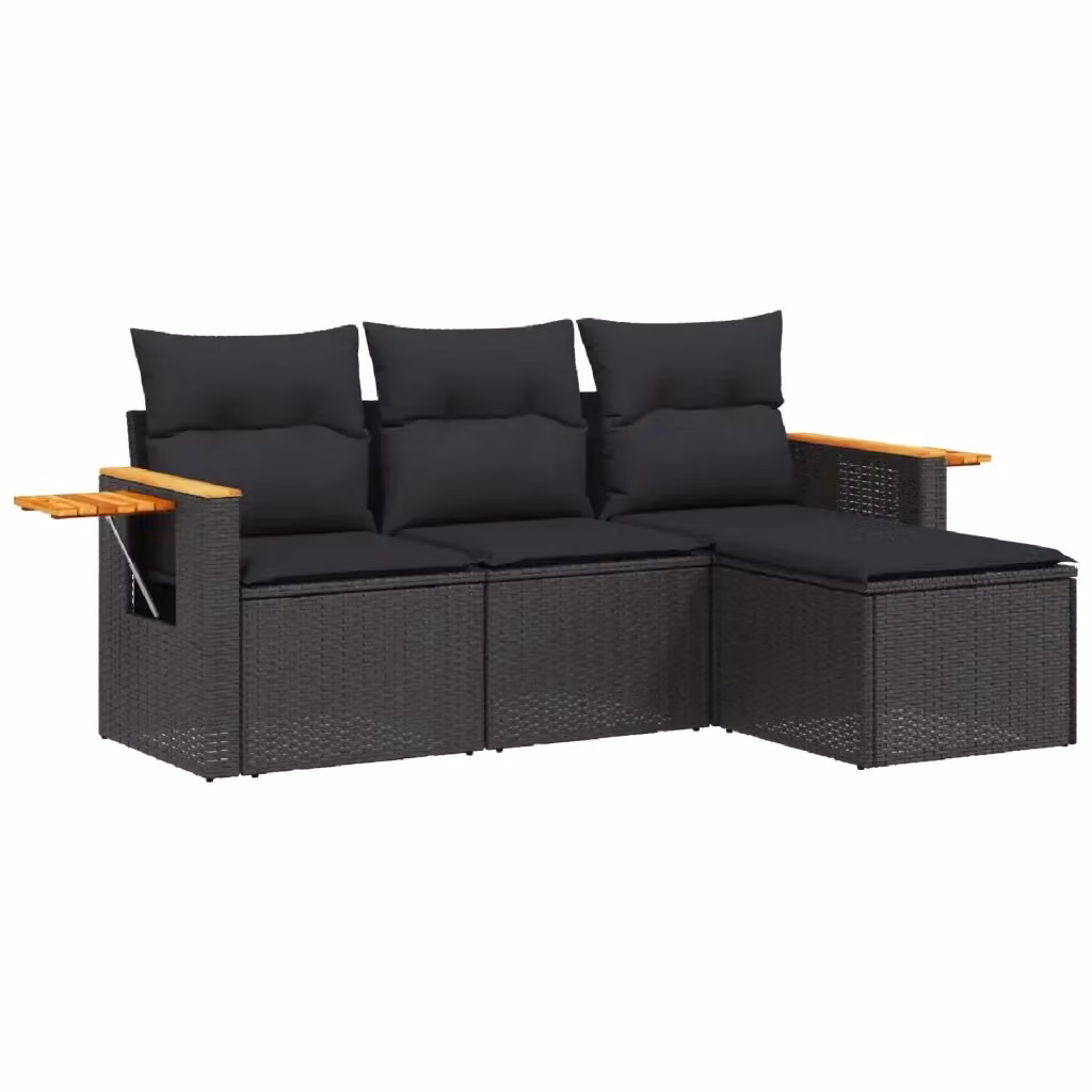 Set di divani da giardino vidaXL in polyrattan nero con cuscini, tavolino e pouf a forma di L per esterno – 2