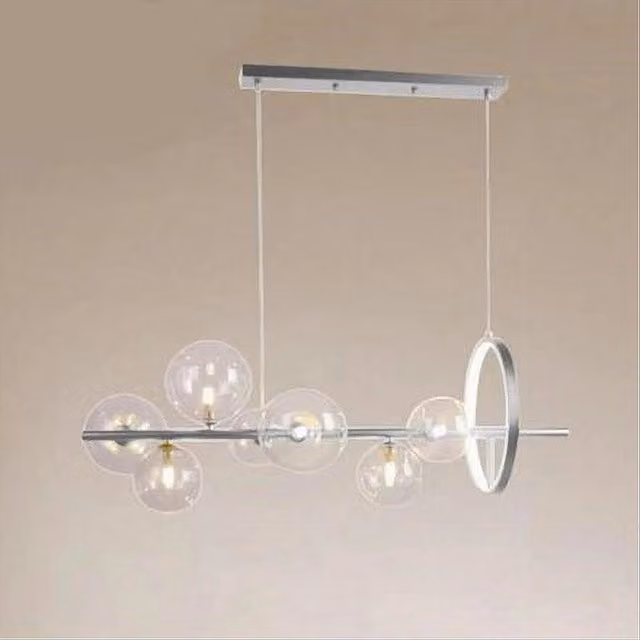 Lampadario a sospensione moderno Trade Shop Traesio in argento e vetro trasparente con 7 sfere e cerchio, attacco G9 – 1