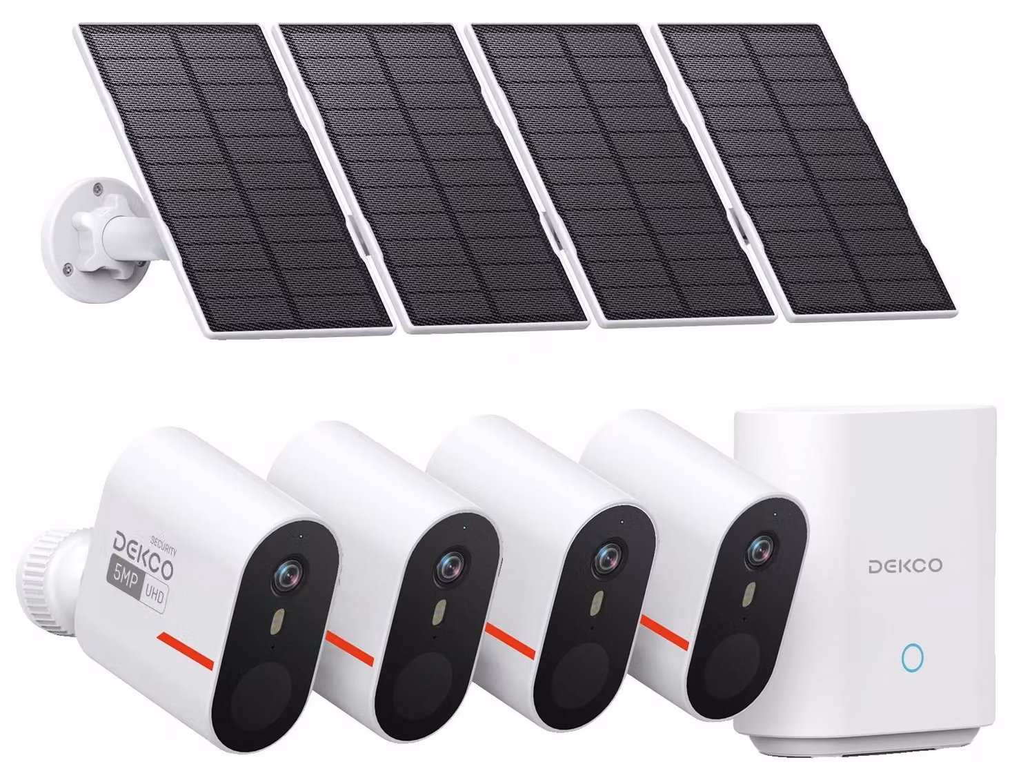 Sistema di telecamere solari wireless, risoluzione 5MP, set da 4 telecamere, colore beige, con spina di tipo EU