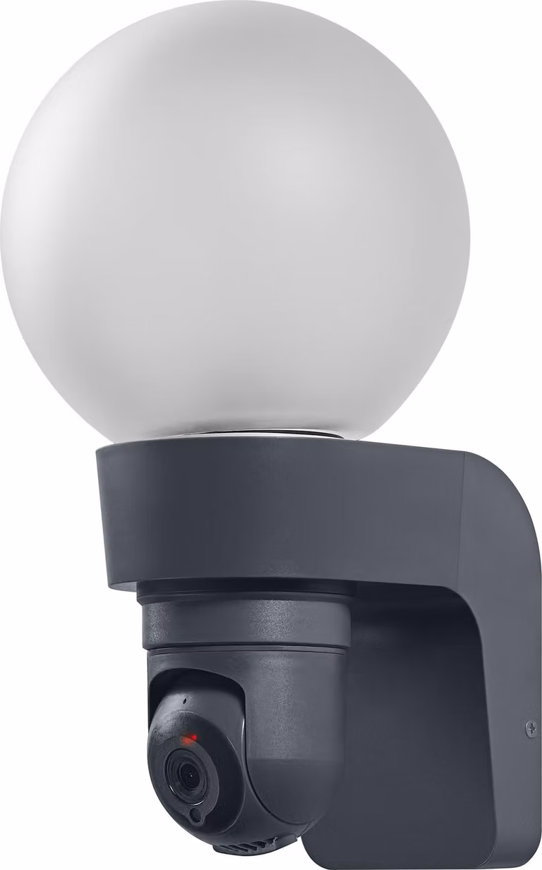 Lampada da parete esterna OSRAM SMART+ con telecamera, attacco E27, funzione di tracciamento e localizzazione, diffusore in vetro resistente, altoparlante integrato, slot per scheda di memoria, tecnologia Wi-Fi avanzata, lunga durata, grado di protezione