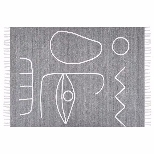 Tappeto rettangolare in poliestere con motivo a nappe grigio 140 x 200 cm