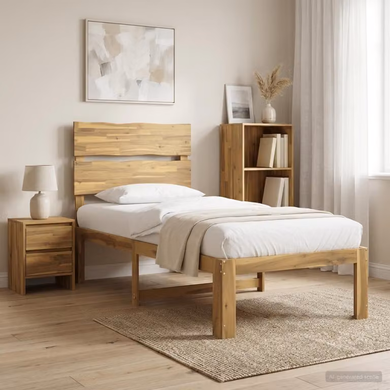 Letto Singolo con Testiera vidaXL ROSTOCK in Legno di Acacia Bianco L/P/H: 205.5 x 100 x 140 cm