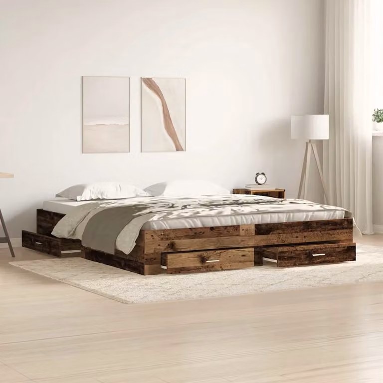 Struttura del letto con cassetto vidaXL in legno effetto rustico marrone L/P/H: 180 x 200 x 203 cm