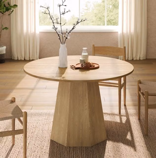Tavolo da pranzo rotondo MODFU in MDF laminato marrone con stile scandinavo, Diametro: 120 cm