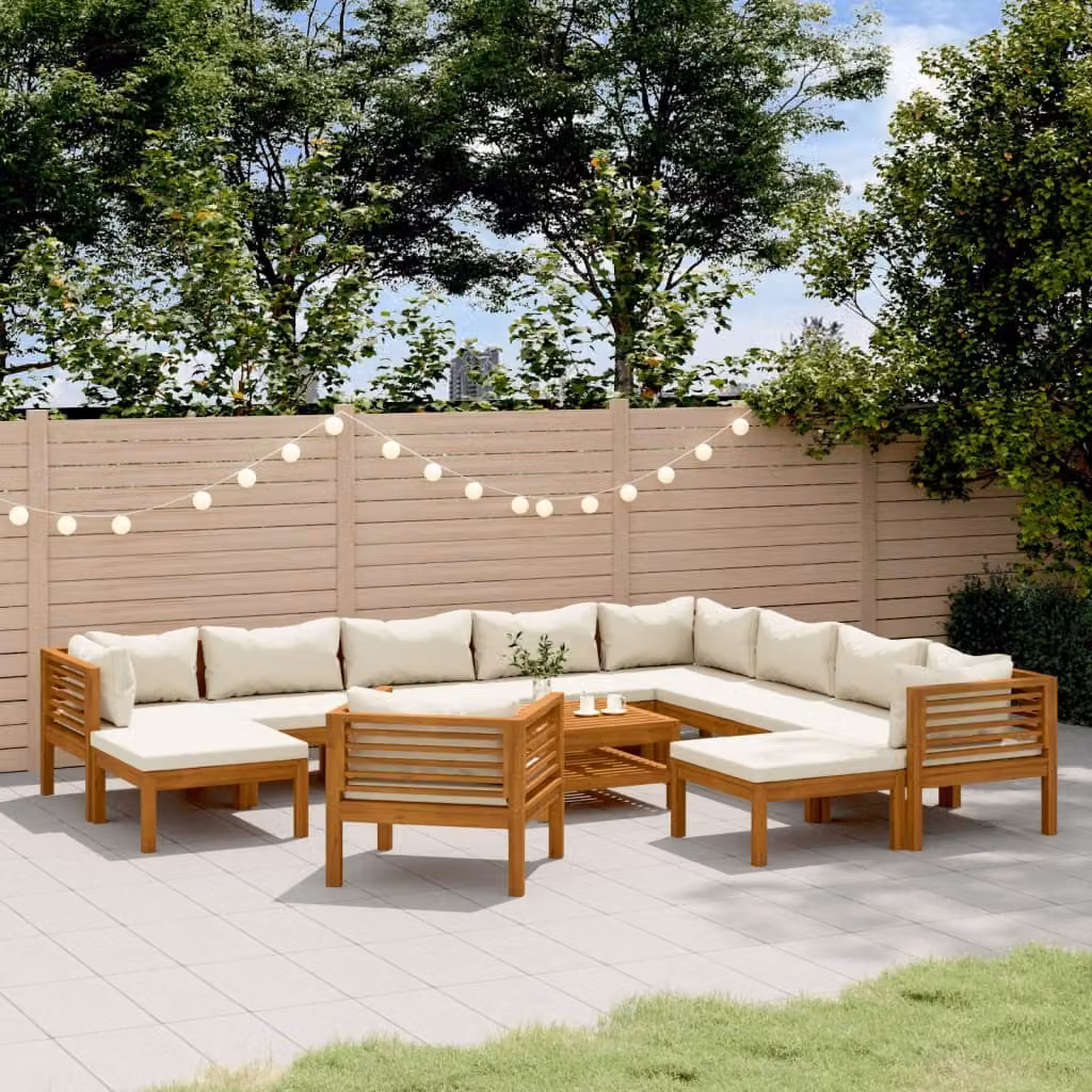 Maison Exclusive - Set da giardino da 12 pezzi con cuscini color crema, in legno massello di acacia