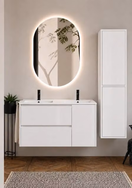 Mobile bagno con lavabo ORIGENBATH ITACA senza specchio 120x45 cm doppio lavabo bianco con colonna