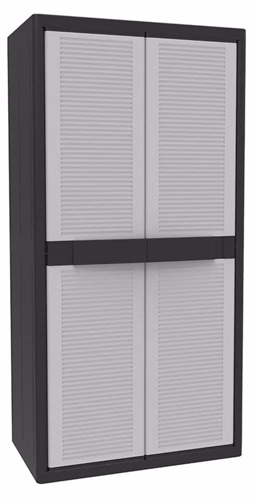 Armadio con 2 ante, 4 ripiani, dimensioni 89,7 x 53,7 x 180 cm, in plastica, colore nero