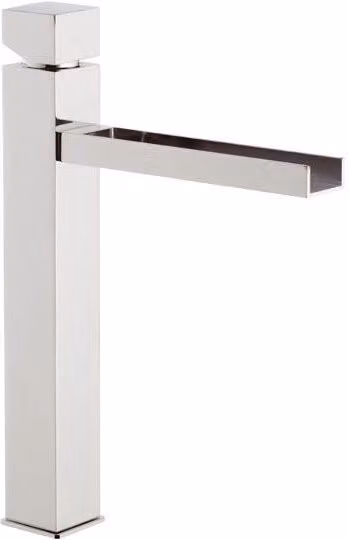Miscelatore lavabo alto ideale per lavabo a bacinella da appoggio, dotato di bocca a cascata serie cube waterfall