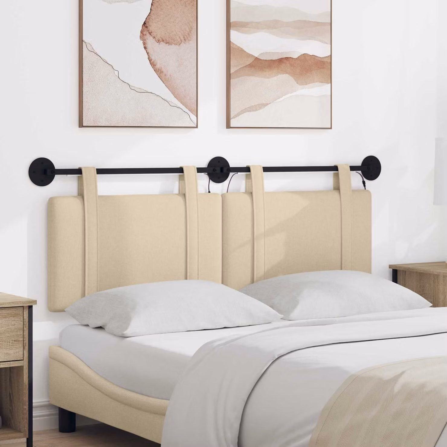 Testiera sospesa vidaXL in tessuto beige con illuminazione integrata L 150 x H 55 x P 5 cm
