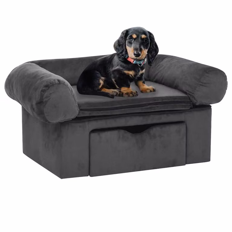 Divano per cani vidaXL in microfibra grigio con cassetto, L: 75 cm, P: 50 cm, H: 38 cm
