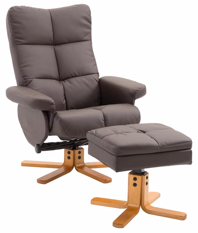 Poltrona relax HOMCOM con poggiapiedi, poltrona TV girevole a 360°, funzione reclinabile, marrone