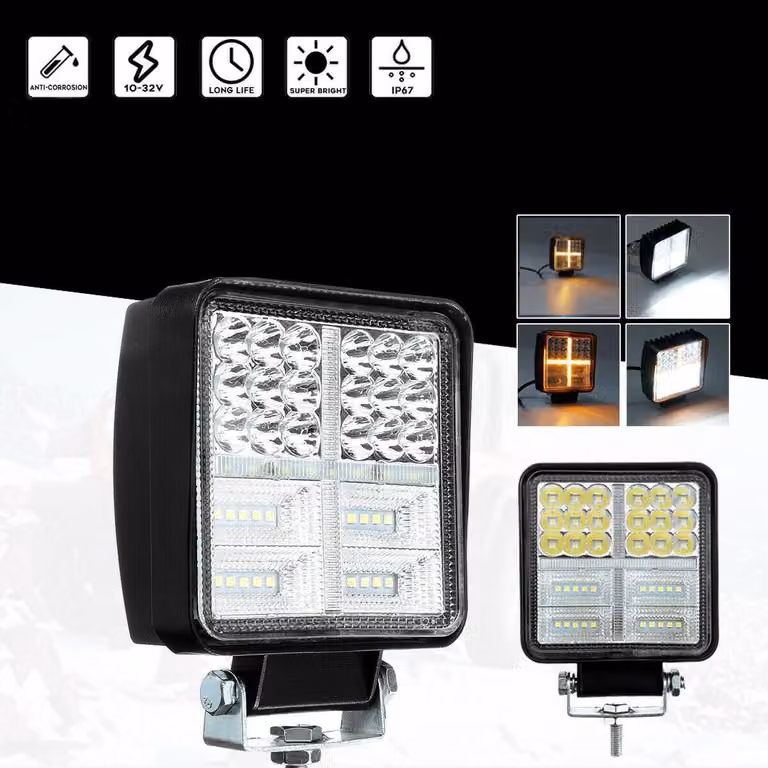 Faro da lavoro universale a LED e alogeno da 162 W, 12 V - 24 V, luce bianca + luce di posizione arancione per veicoli fuoristrada