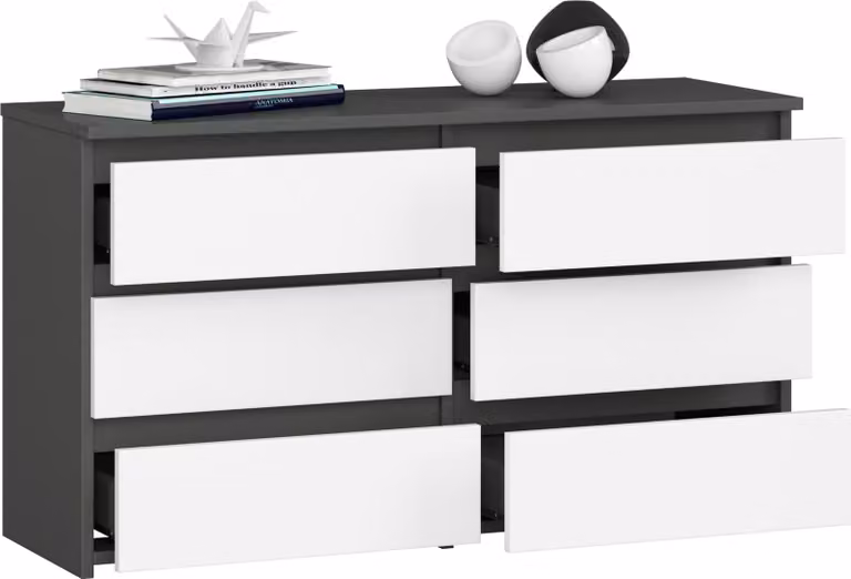BDW, cassettiera, 6 cassetti, 100x57, armadio, credenza, grigio / bianco