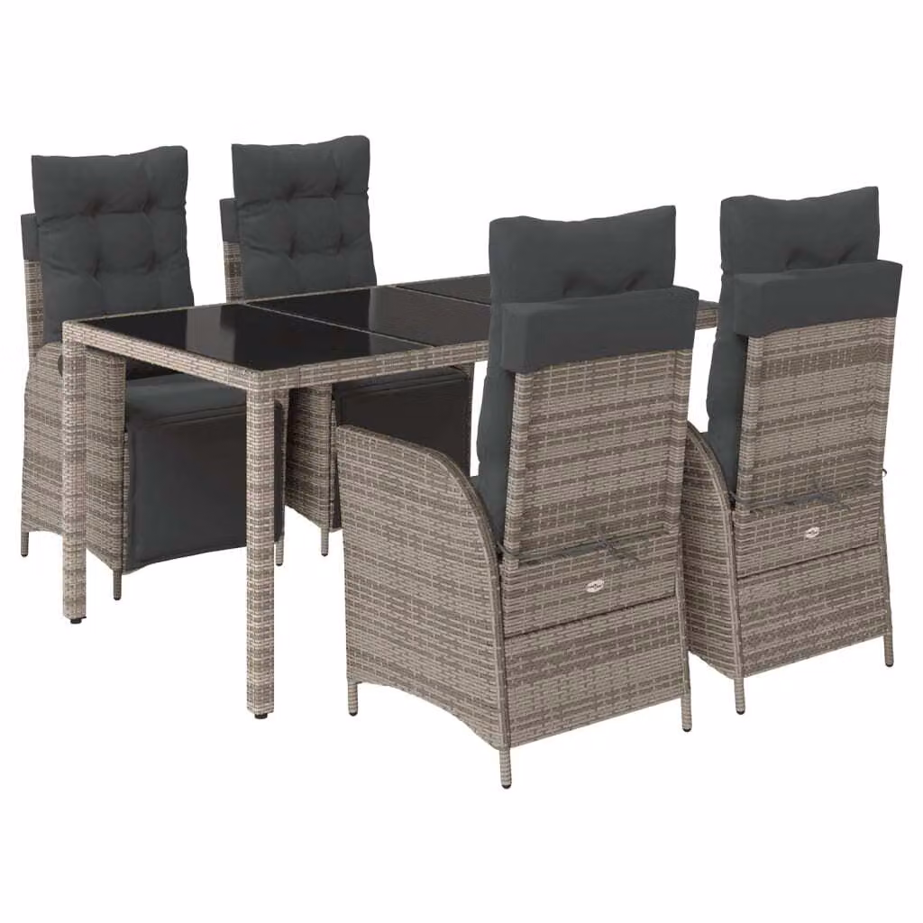 Set da Pranzo da Giardino 5 pz con Cuscini in Polyrattan Grigio