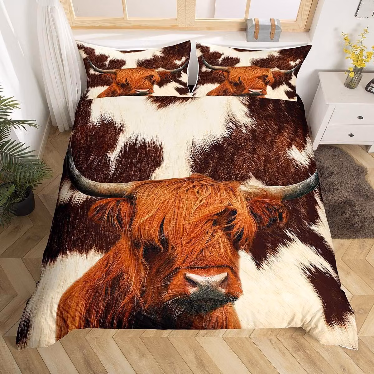 Omgoods - Set di lenzuola con copripiumino a motivo di pelle di mucca, per letto super king size