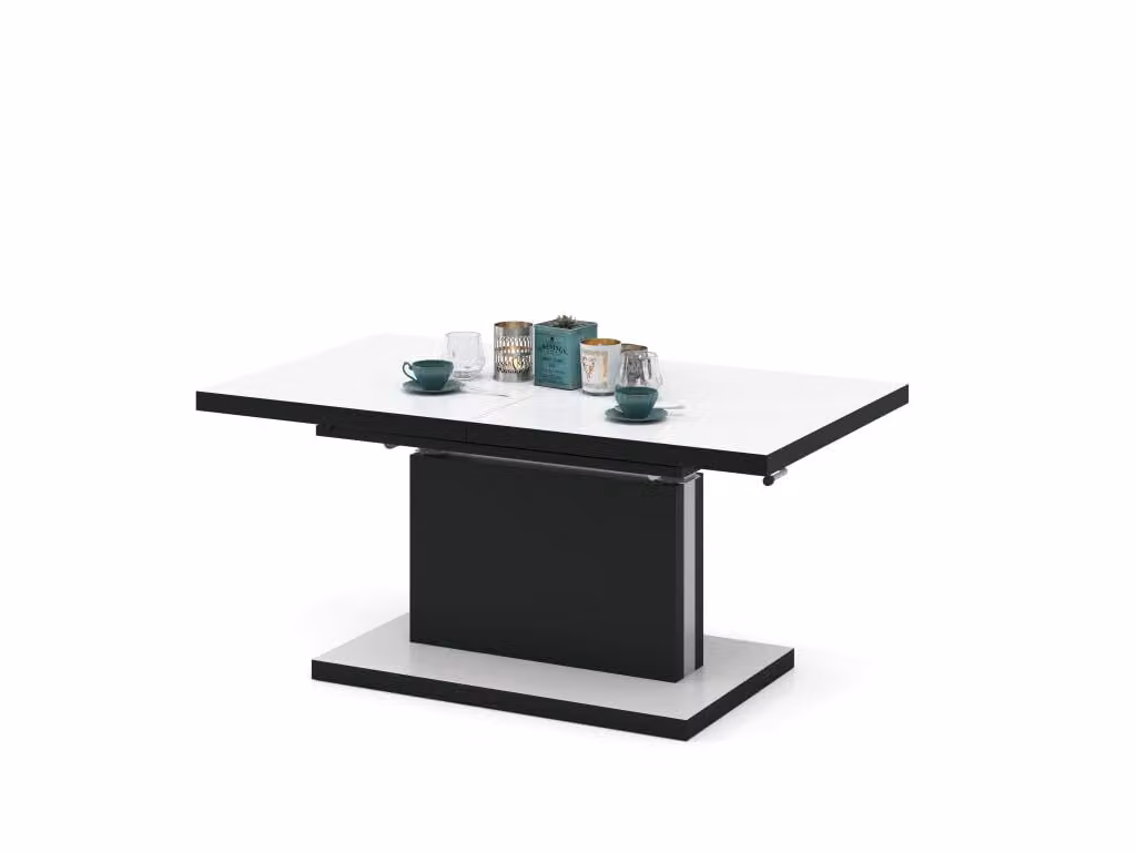 All4All Tavolino Asti Bianco + Nero , Tavolino , Tavolo da soggiorno , Regolabile in altezza , con ripiani , Allungabile , Tavolo da divano , 120x70cm