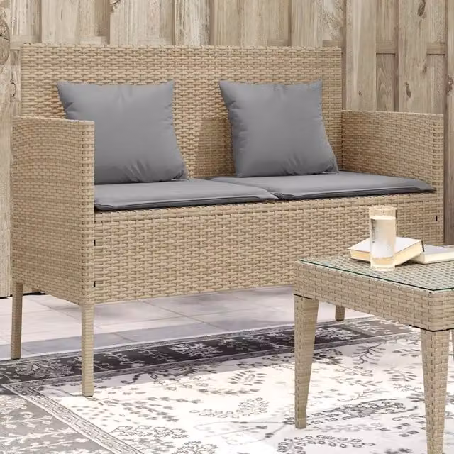 Panca da giardino Design Mania in polyrattan beige con cuscini inclusi
