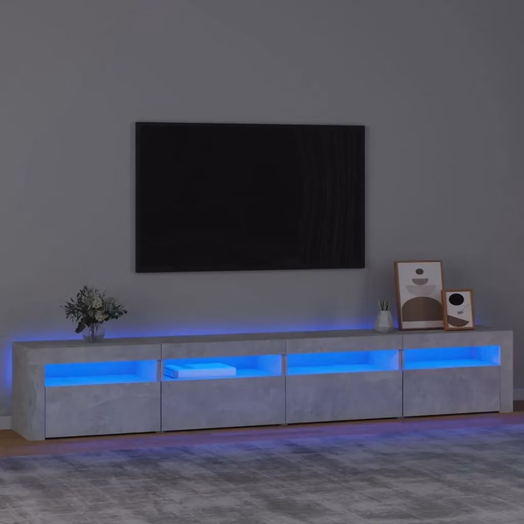 Mobile TV moderno con luci LED in legno e MDF, colore grigio opaco, L: 240 cm, P: 40 cm, H: 35 cm – 2