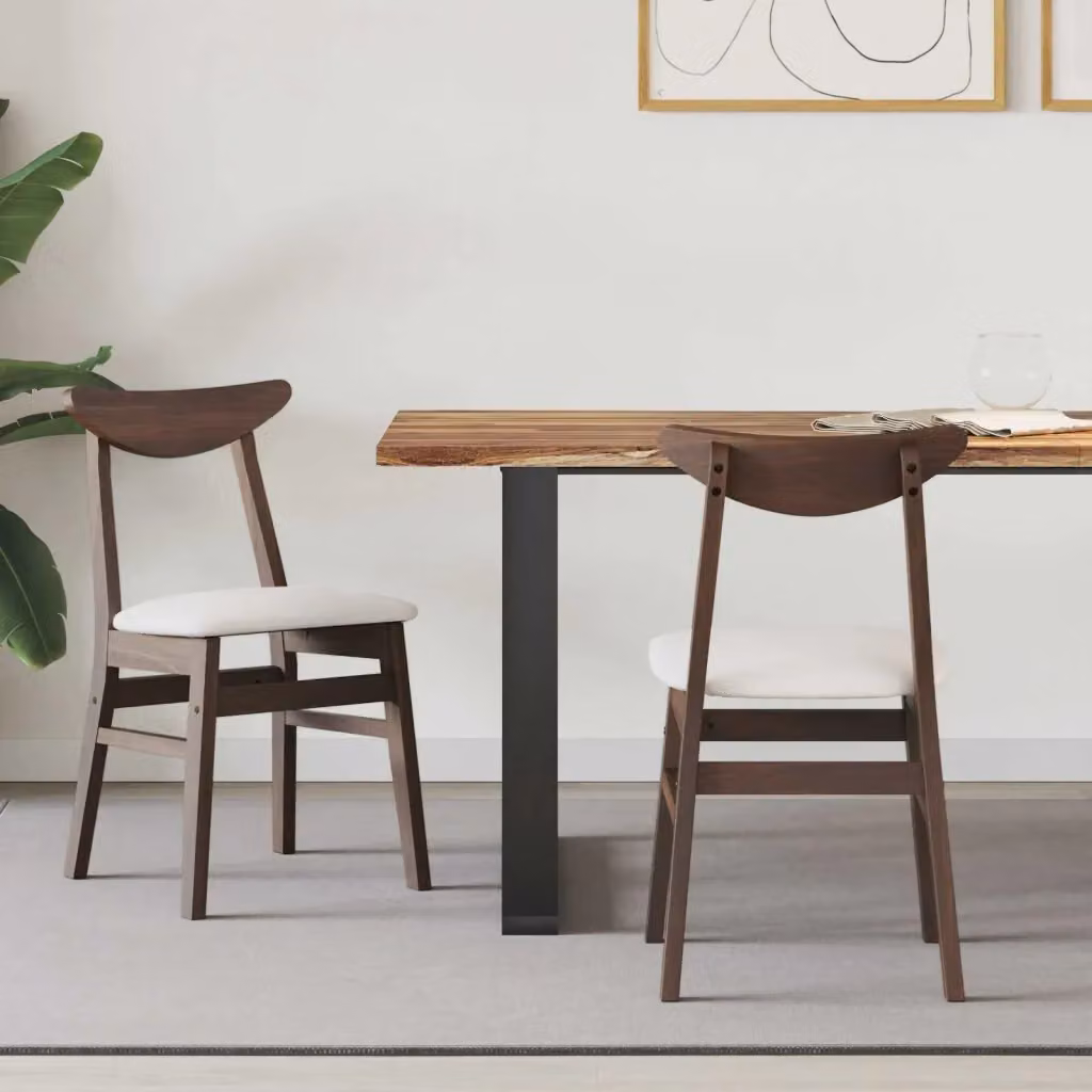Set di 2 sedie da pranzo e cucina moderne in legno e tessuto marrone, L: 42 cm, P: 47.5 cm, H: 81 cm – 2