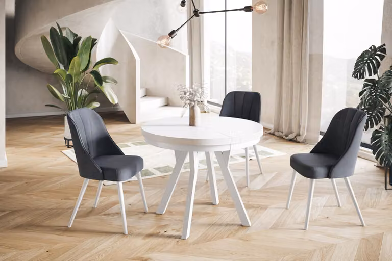 Alpi Moebel, Tavolo da Pranzo Evo, Tavolo per Mangiare Allungabile, Diametro da 80 - 130 cm, Bianco