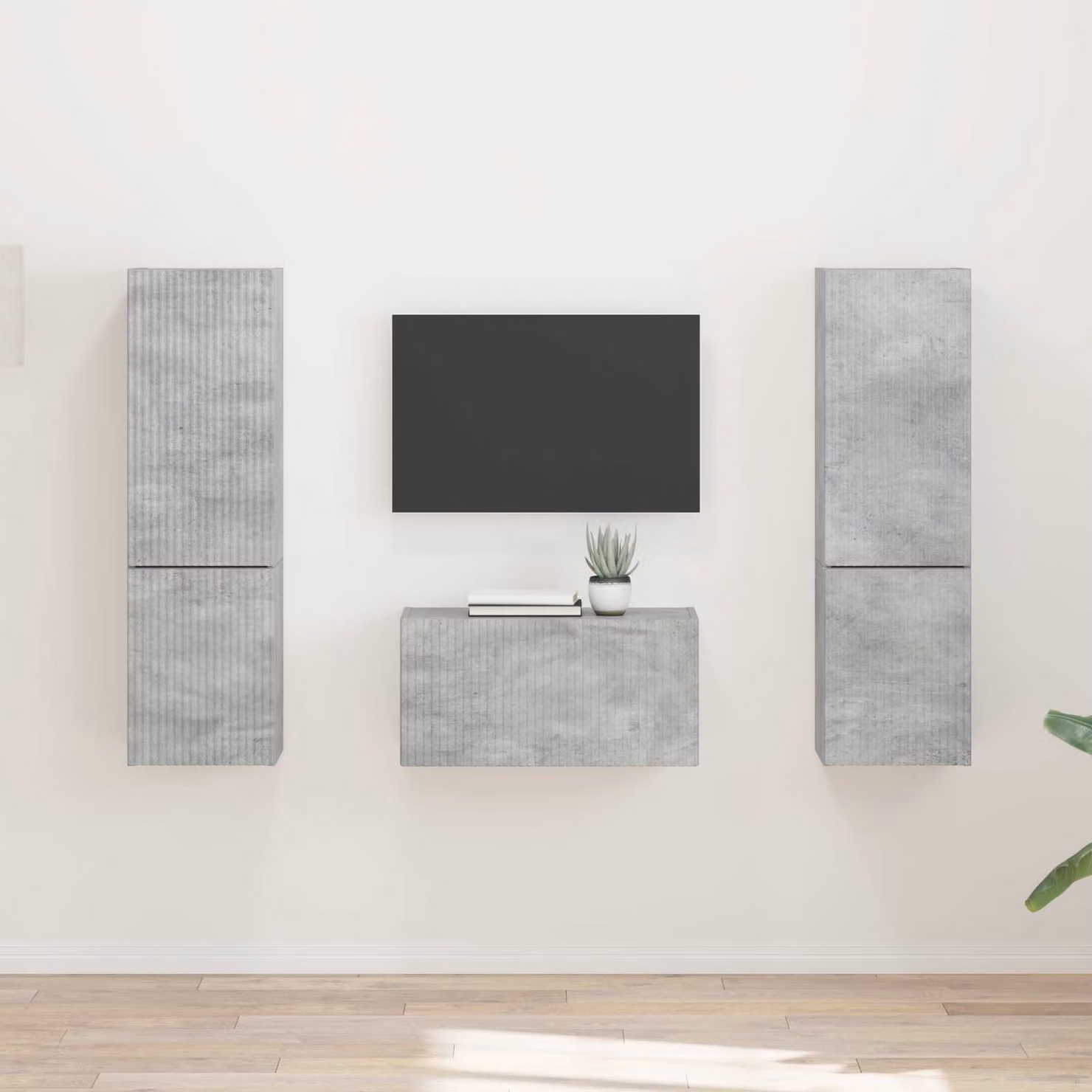 Set mobile TV moderno vidaXL in legno, Grigio, con 5 scomparti e passacavi, ideale per soggiorno o ufficio in casa