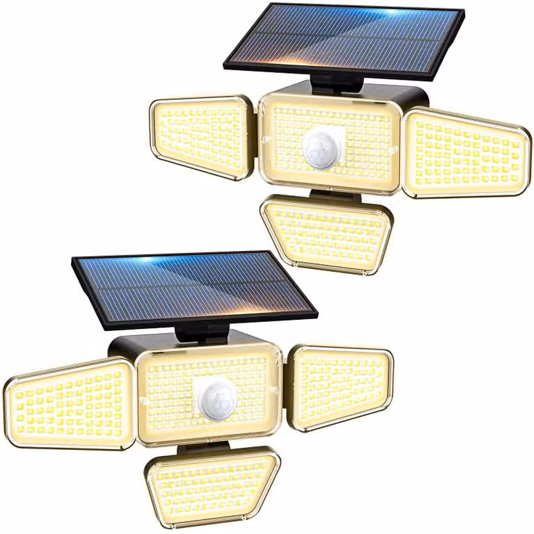 Lampada solare da esterno, confezione da 2, 318 LED, sensore di movimento, luce bianco caldo, impermeabile