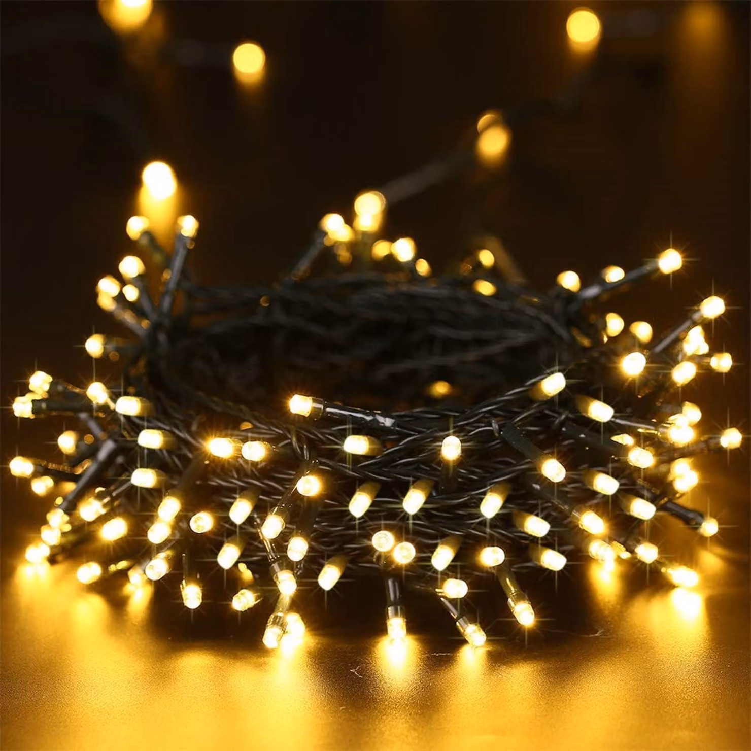 Catena luminosa a LED, 10 metri, 100 LED, luce bianco caldo, 8 modalità, alimentazione a batteria