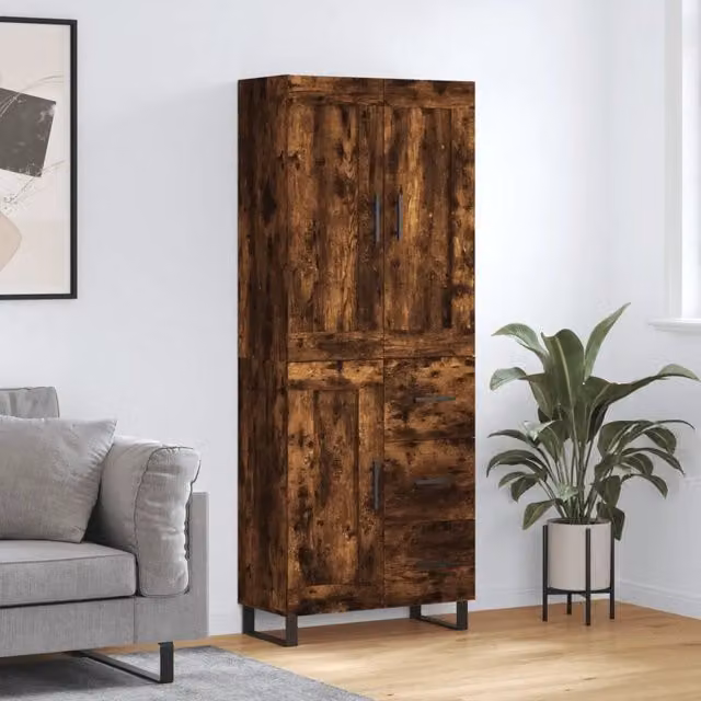 Credenza moderna vidaXL in legno e metallo color rovere marrone L: 69,5 cm, P: 34 cm, H: 180 cm