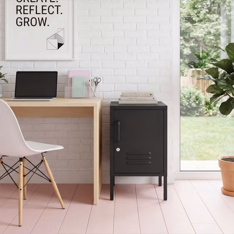 Comodino moderno tectake nero con canale integrato e serratura