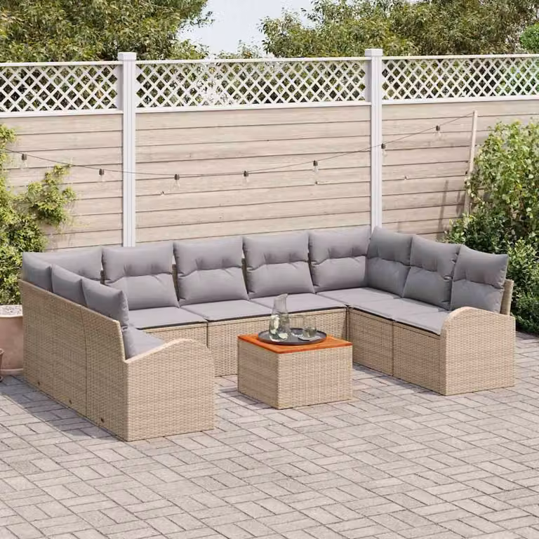 Maison Exclusive - Set di divani da giardino, 10 pezzi. Poly-rattan beige e grigio chiaro