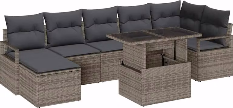 Set Divano da Giardino 8 pcs Grigio Poly Rattan