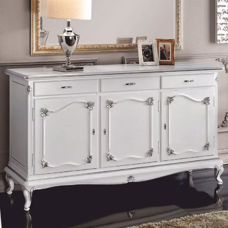 Casa Padrino Luxury Baroque Sideboard White / Silver 180 cm - Mobili barocchi - Italy