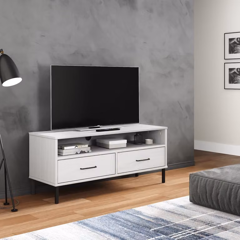 Mobile TV vidaXL OSLO in legno di pino massello e metallo bianco con stile rustico L/P/H: 106,0 x 40,0 x 46,5 cm