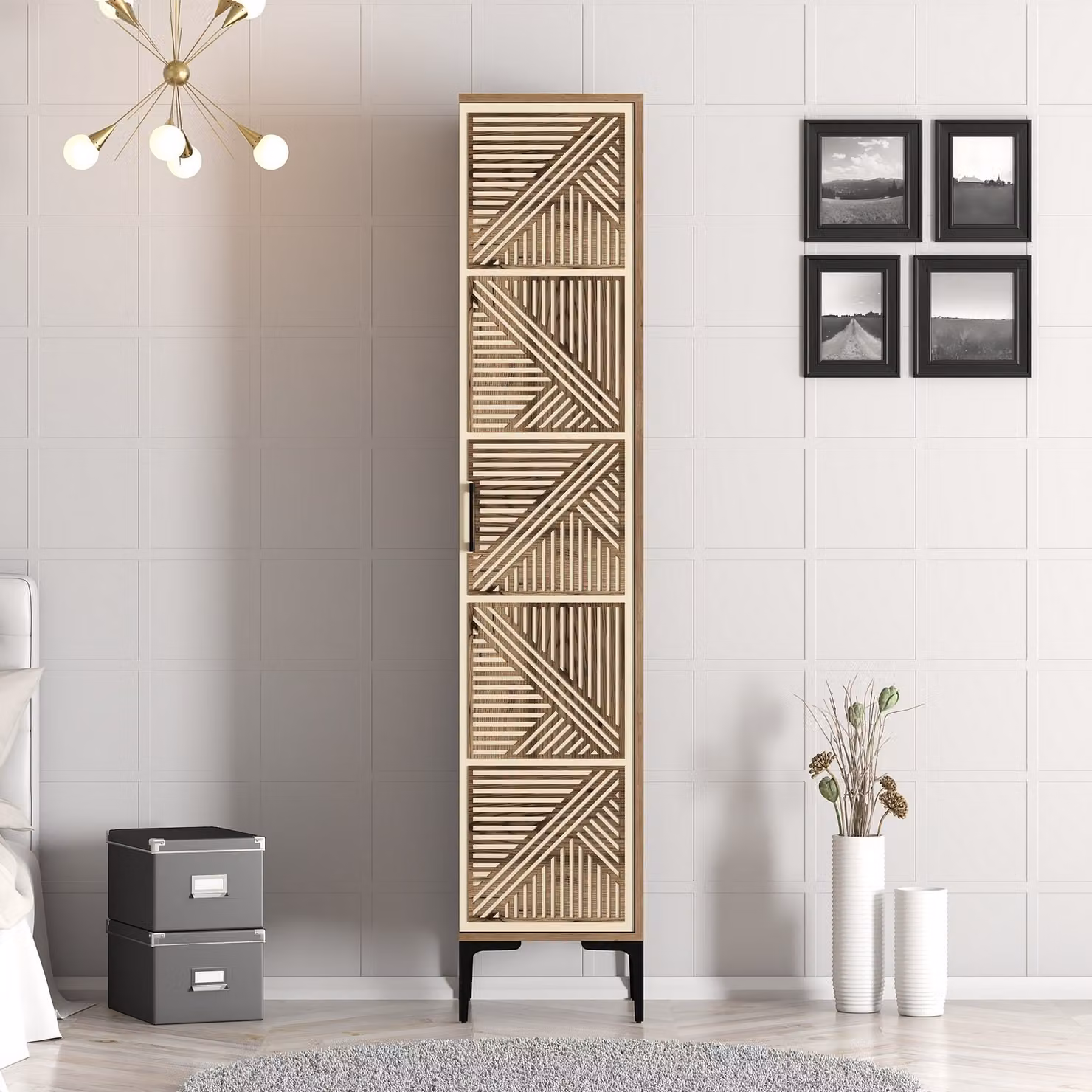 Skye Decor, Kumsal P - Noce, Crema, Armadio, Noce, 100% PANNELLI DI PARTICELLE RIVESTITI IN MELAMMINA, 40 x 201,4 x 47,5 cm