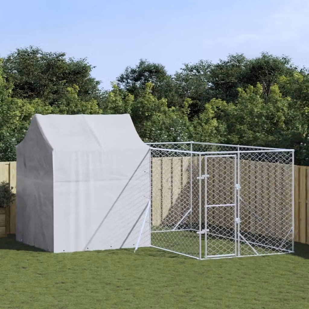 The Living Store Cuccia per cani da esterno con tetto Silver 4x4x2,5m Acciaio zincato