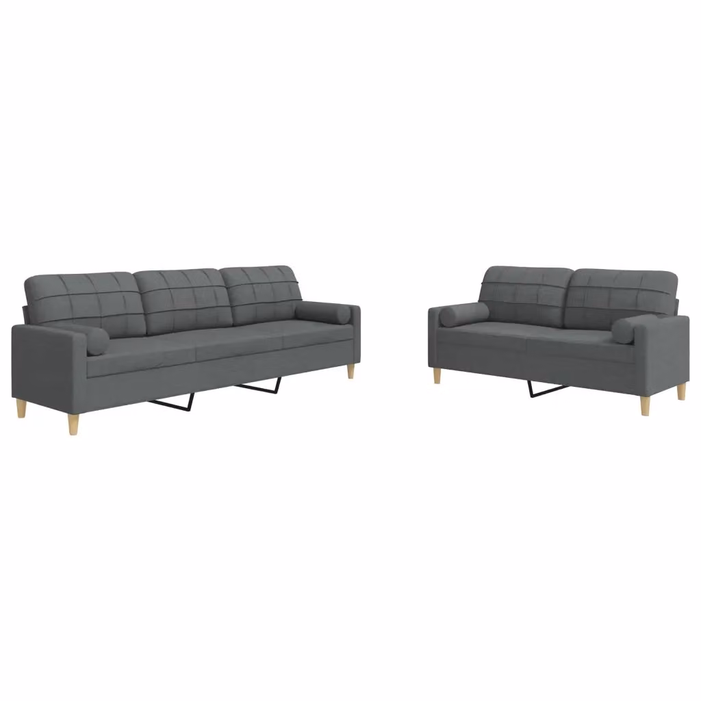 Set di 2 divani moderni vidaXL in tessuto grigio con cuscini decorativi e struttura in metallo – 2