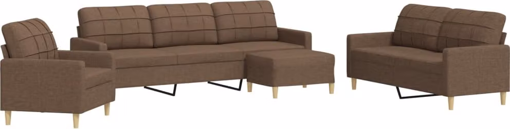 Set di Divani 4 pz con Poggiapiedi Marrone in Tessuto