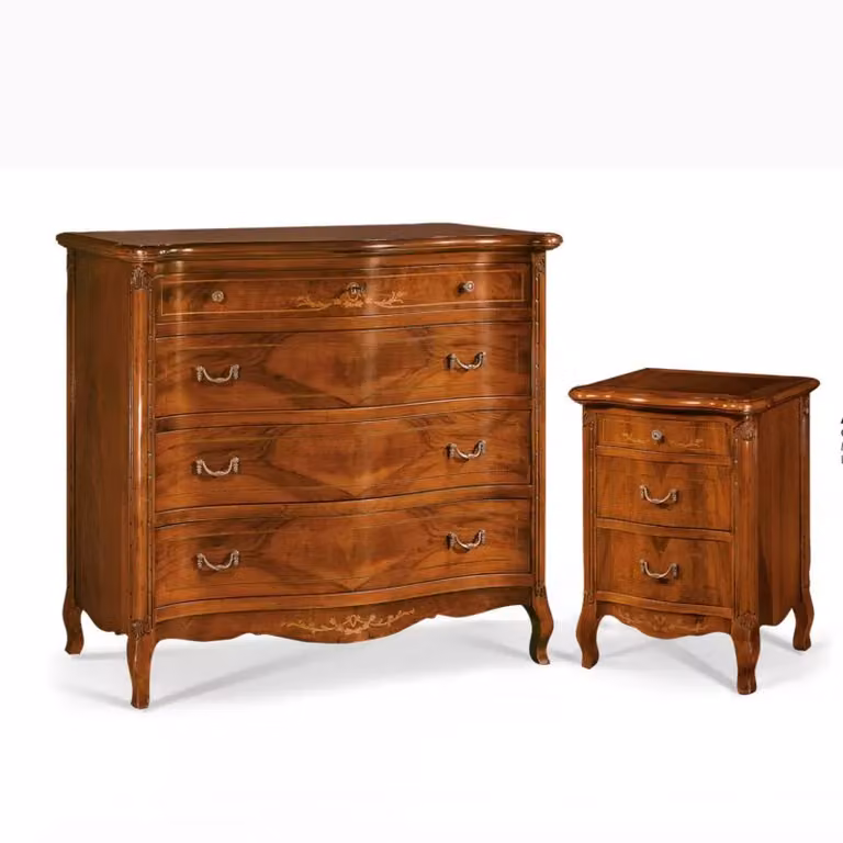 Comodino in legno con 3 cassetti e intarsio noce Mobili 2G L: 58 cm, P: 40 cm, H: 78 cm