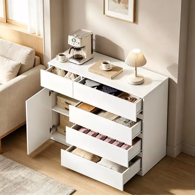 Desviae Cassettiera con armadietto 5 cassetti ripiano regolabile in 3 posizioni pannello truciolare bianco 100 × 40 × 80 cm