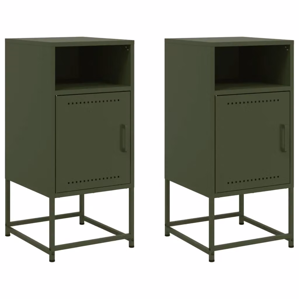 Set di 2 comodini vidaXL in metallo verde opaco stile industrial, L/P/H: 36 x 39 x 78 cm – 2