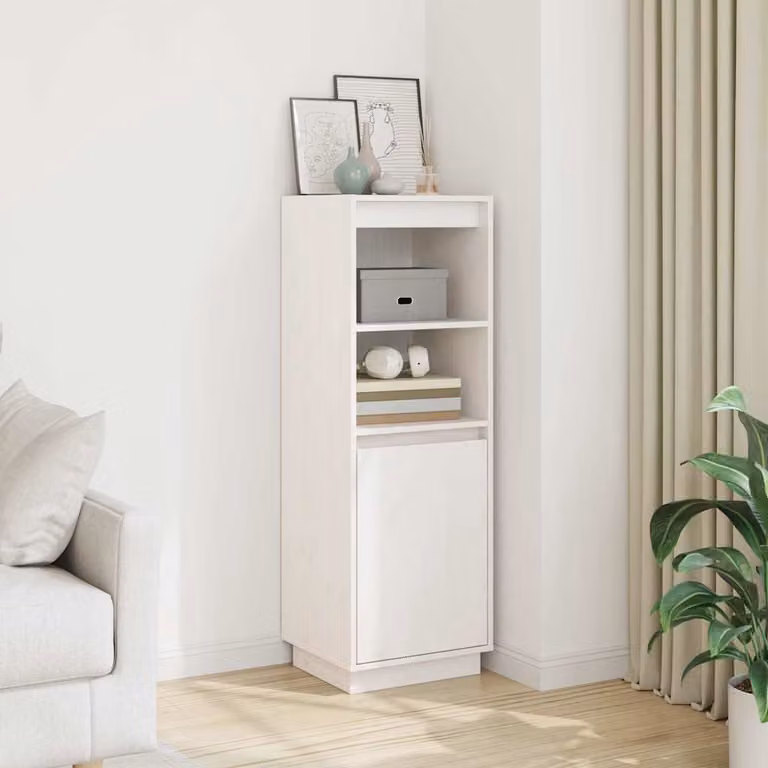 Credenza moderna vidaXL in legno massello di pino bianca L/P/H: 37 x 34 x 110 cm