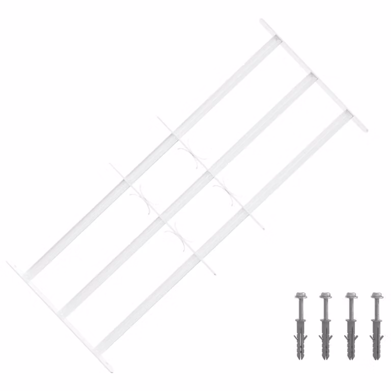 Griglia di sicurezza per finestra vidaXL in acciaio galvanizzato bianco con 3 traversine, regolabile da 63 a 114 cm