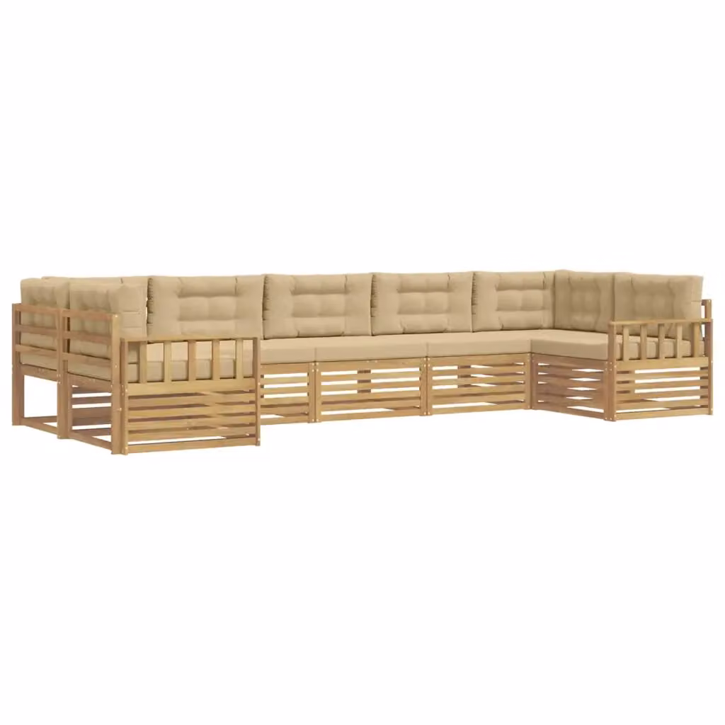 Set di divani da esterno a forma di U vidaXL in legno di acacia con 7 pezzi, Bianco e Beige – 2