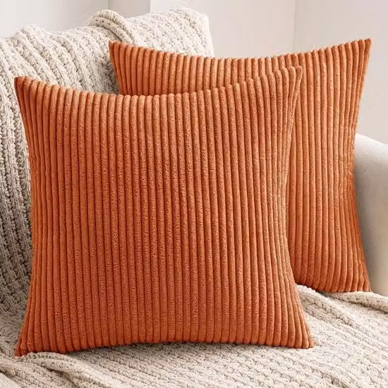 Set di cuscini corduroy decorativi con chiusura a zip nascosta - set da 2 (caramello, 45 x 45 cm)