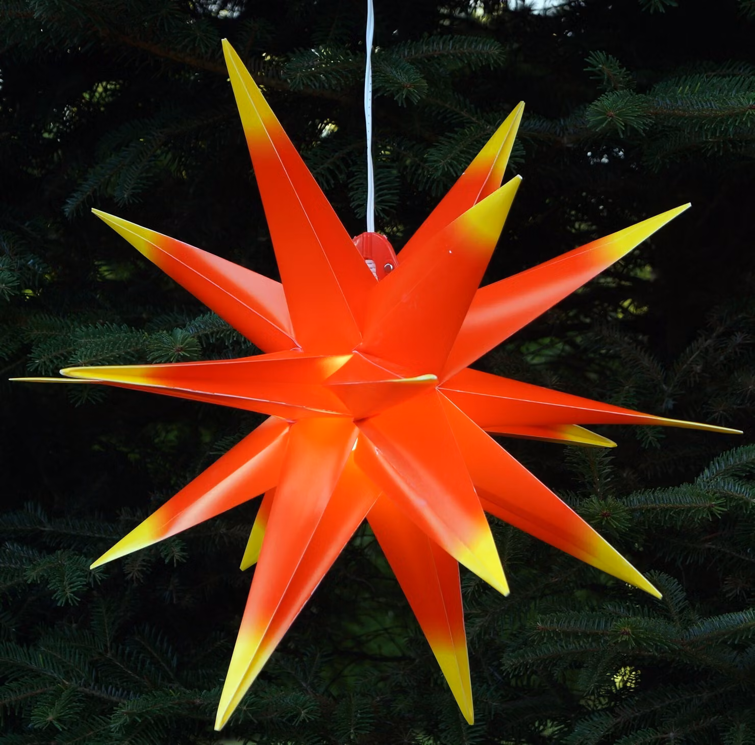 stella 3D da esterno Kaspar, Ø 55 cm, stella di Natale, stella pieghevole con 18 punte, cavo da esterno 4 m, lampadina LED - Ø 55 cm 230V E14 rosso/giallo, multicolore, plastica, stella di Natale, stella dell'Avvento
