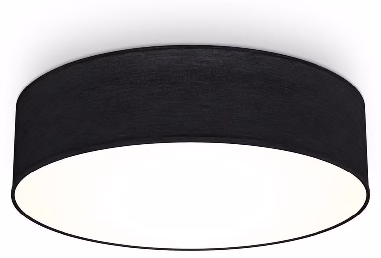 B.K.Licht Plafoniera in tessuto nero, attacco per 2 lampadine E27 non incluse, Lampada da soffitto diametro 38cm, Lampadario moderno per salotto o camera da letto, IP20