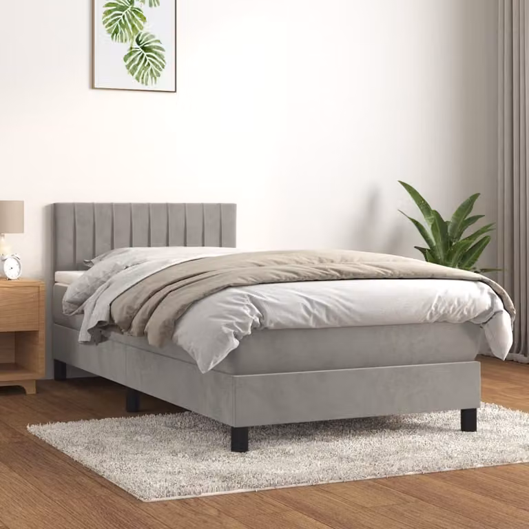 Letto Ibrido con Giroletto a Molle e Materasso vidaXL in Velluto Grigio e Bianco L 100 x P 200 x H 88 cm